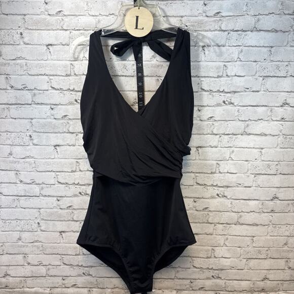 Heidi Klein Black Bo Wrap Swimsuit - Size Large - NWT - Picture 1 of 4